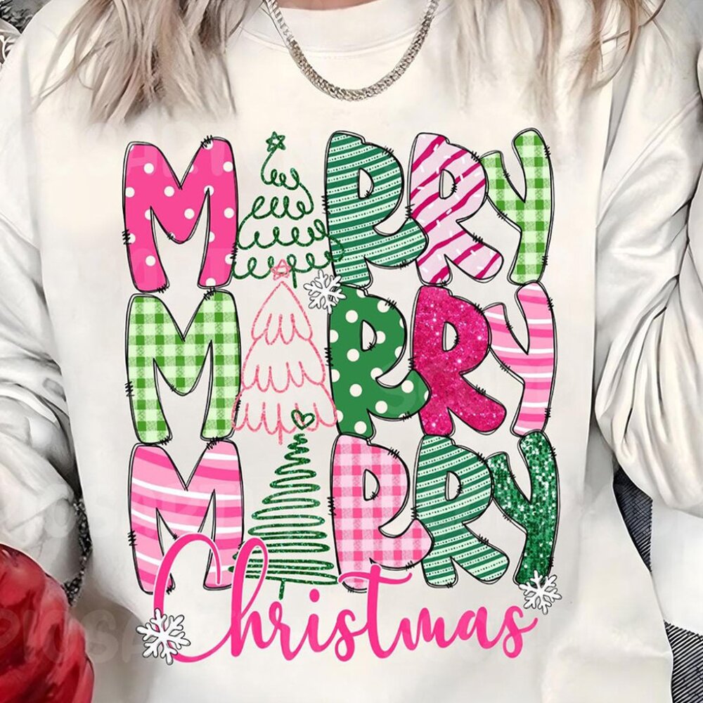 B233 Beige Merry Christmas Printed Drop Shoulder